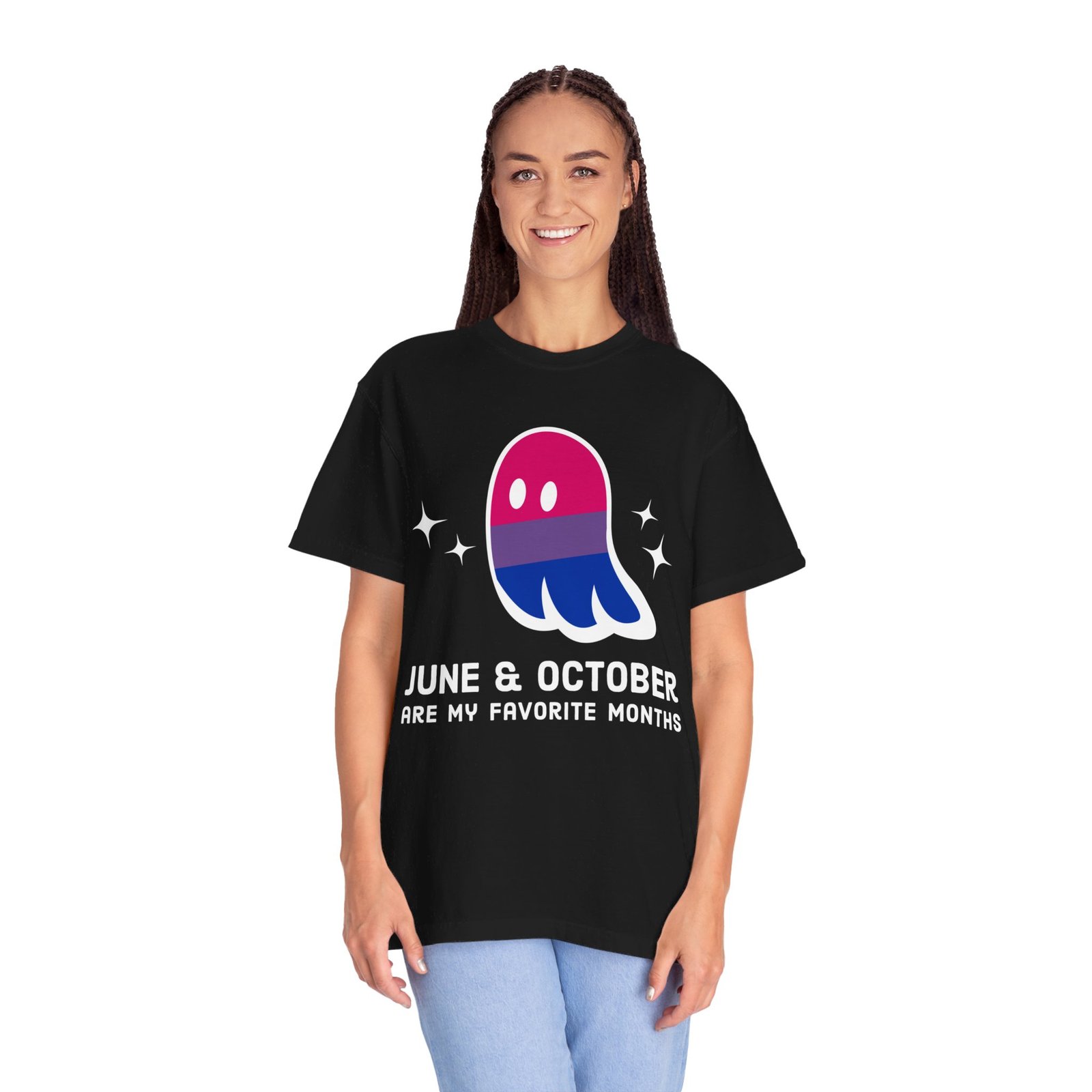 Proud Ghost | June & October Are My Favorite Months | Bi Flag | Unisex Comfort Colors T-shirt - Image 5