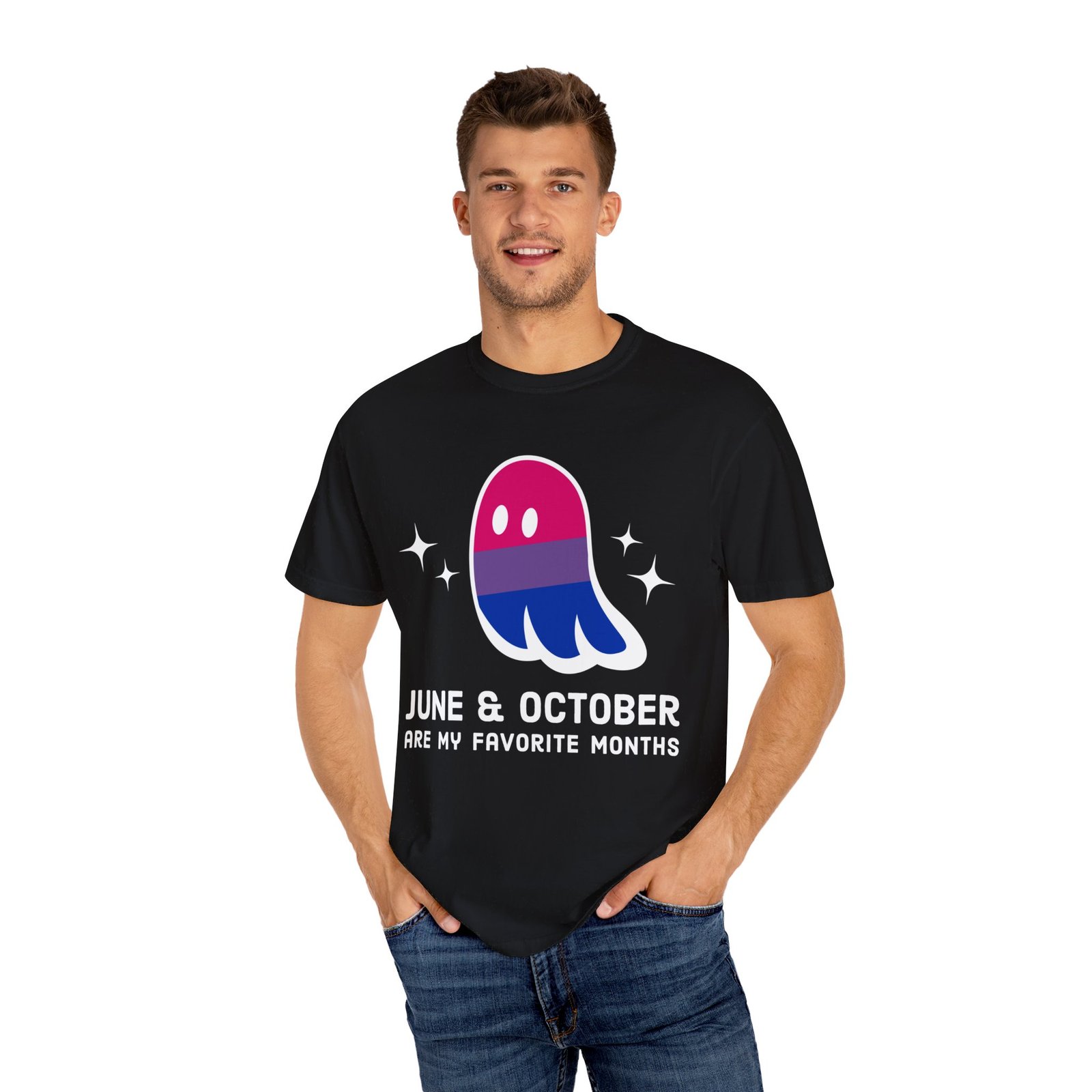 Proud Ghost | June & October Are My Favorite Months | Bi Flag | Unisex Comfort Colors T-shirt - Image 4
