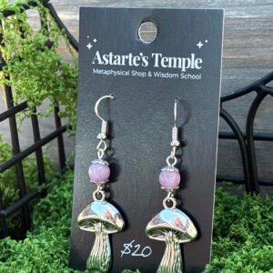 Silver Mushroom Earrings with Lepidolite