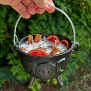 Cast Iron Triple Moon Cauldron Simmer Pot Candle (Large)