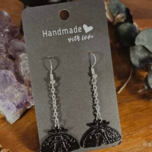 Black Moth on Dangle Chain Earrings